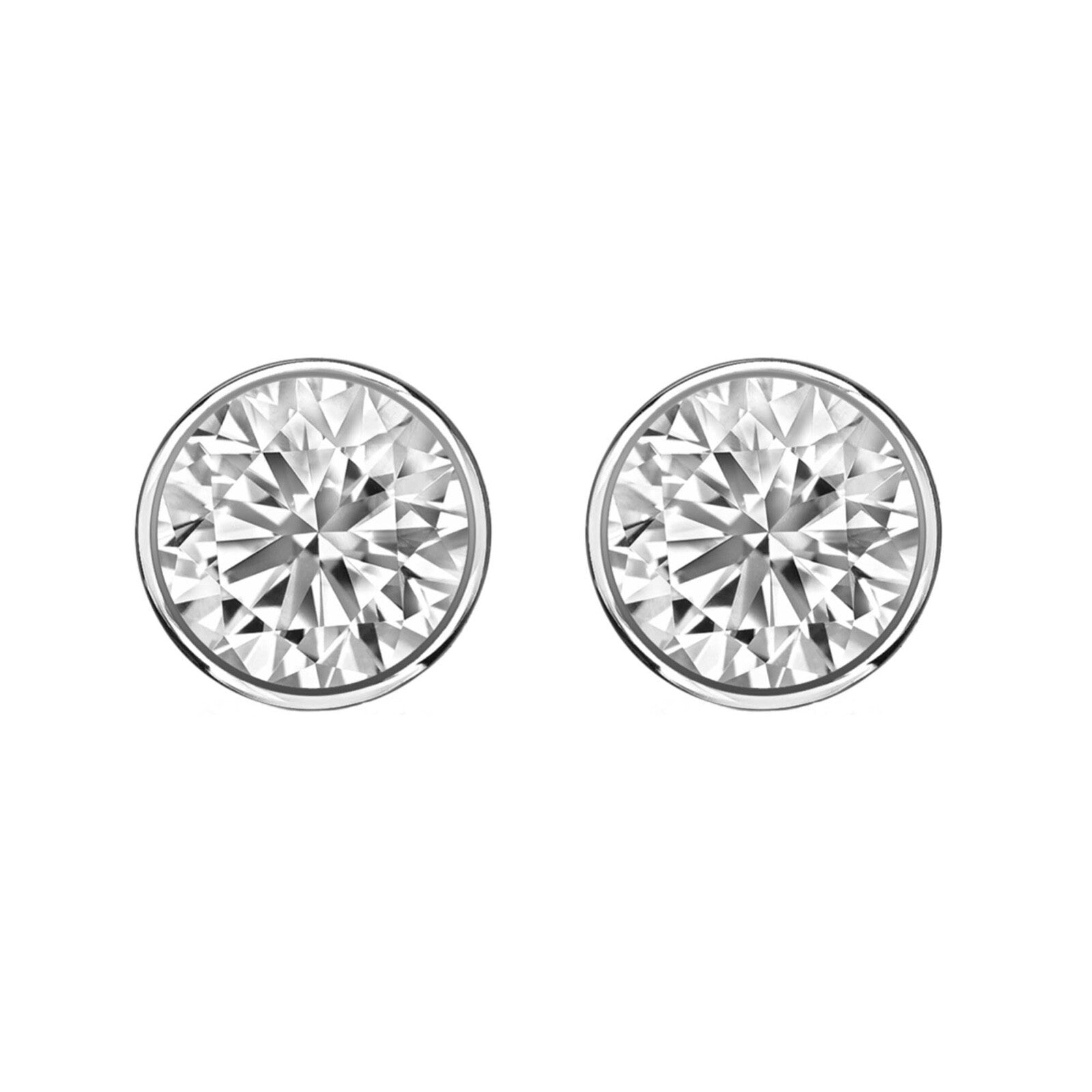 1/2 Ct round Lab Created Grown Diamond Earrings 18K White Gold D/VVS Bezel Push
