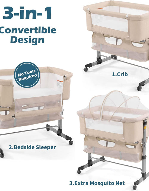 Load image into Gallery viewer, 3In1 Bedside Crib for Girl or Boy, Bedside Sleeper for Baby Portable and Adjustable Crib with Mosquito Net for Newborn Baby,Deep Khaki
