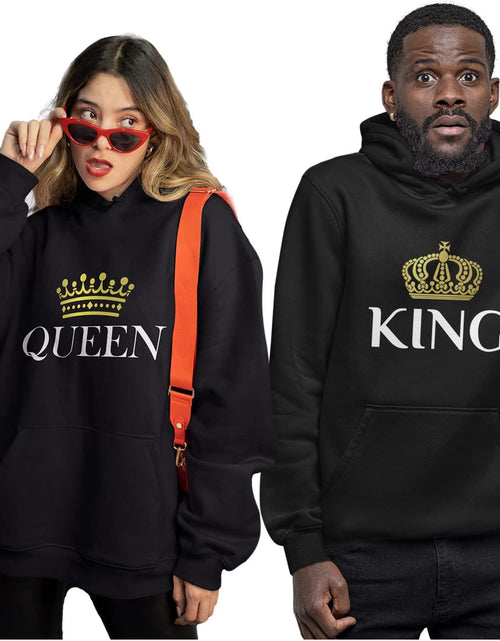 Load image into Gallery viewer, King &amp; Queen Matching Couple Hoodie Set Valentine&#39;S Day Gift His &amp; Hers Women Hoodie Women Large/Men Medium,Black
