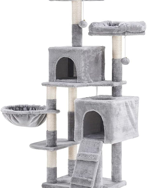 Load image into Gallery viewer, 58&#39;&#39; Multi-Level Cat Tree Condo Furniture with Sisal-Covered Scratching Posts, 2 Plush Condos, Hammock for Kittens, Cats and Pets Light Gray MPJ013W
