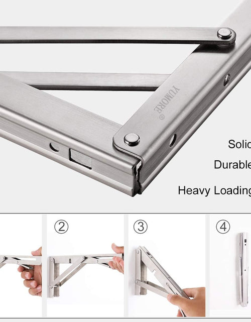 Load image into Gallery viewer, Folding Shelf Brackets 16 Inch, Max Load: 330Lb Heavy Duty Stainless Steel Collapsible Shelf Bracket for Table Work Bench, Space Saving DIY Bracket, Pack of 2
