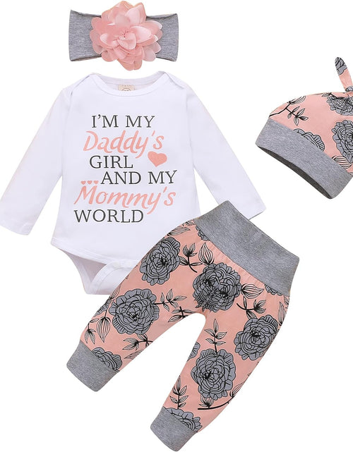 Load image into Gallery viewer, Toddler Girl Clothes Long Sleeve Fall Outfit Daddys Little Girl Baby Clothes Rose Flower Pant Girl Boutique Clothing Set 12-18 Months

