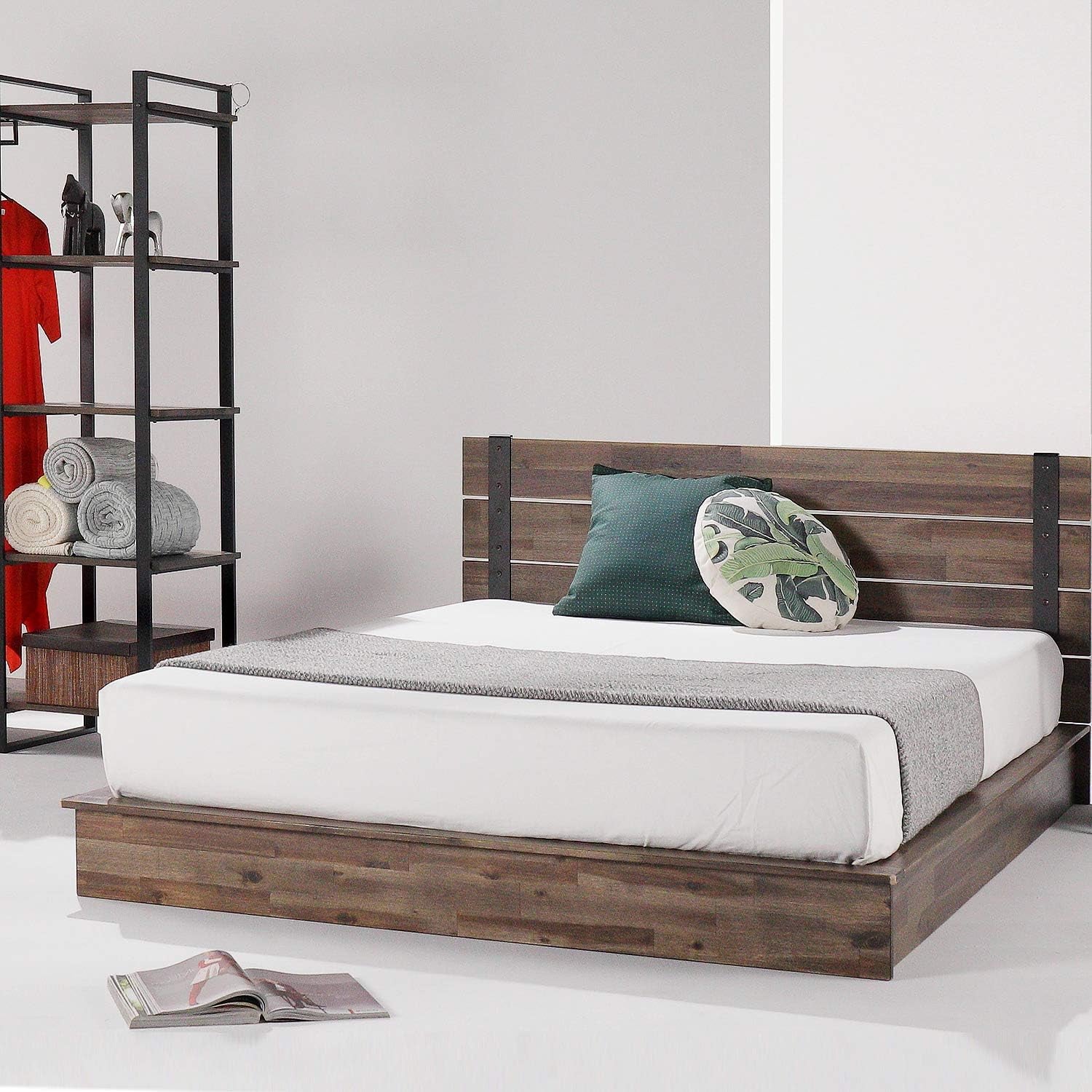 Brock Metal and Wood Platform Bed Frame, Solid Acaciawood Mattress Foundation, No Box Spring Needed, Easy Assembly, Queen