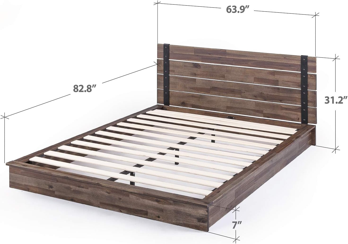 Brock Metal and Wood Platform Bed Frame, Solid Acaciawood Mattress Foundation, No Box Spring Needed, Easy Assembly, Queen