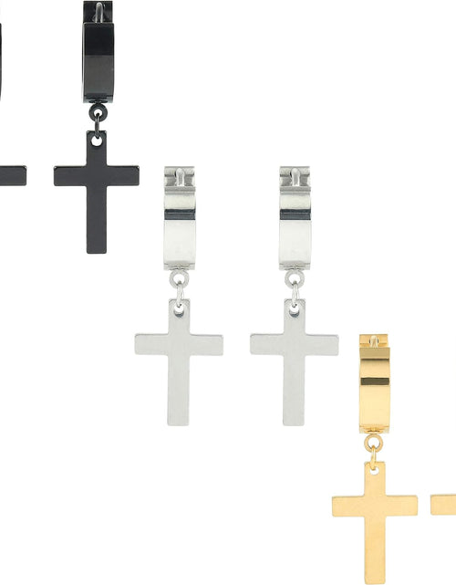 Load image into Gallery viewer, Pendientes De Cruz De Acero Inoxidable Para Hombres Y Mujeres Pendientes De Aro
