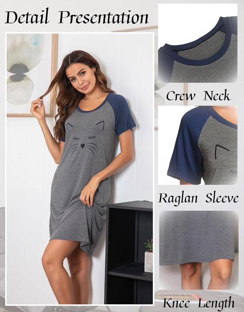 Load image into Gallery viewer, Womens Nightgown Short Sleeve Night Dress Printed Sleepwear Soft Sleep Shirt S-3XL
