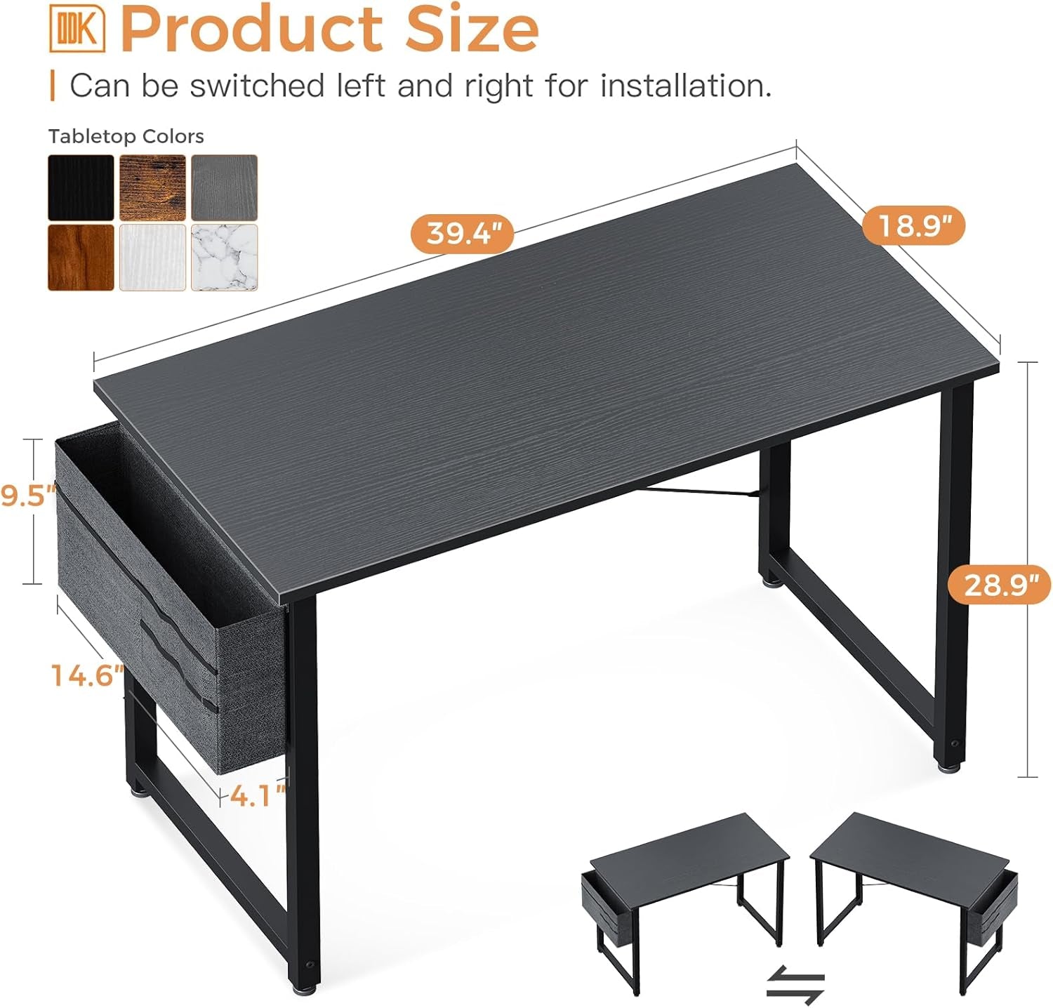 Computer Desk, 40 Inch Small Study Table, Office Desk with Storage, Work Table with Headphone Hook for Small Space Home Office, Black