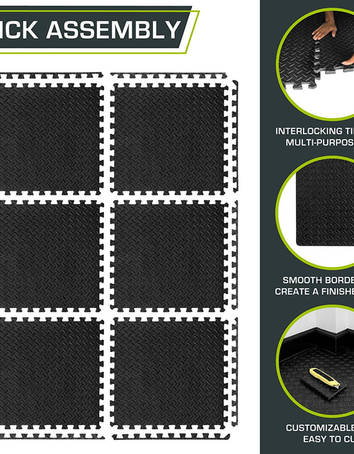 Load image into Gallery viewer, Puzzle Exercise Mat ½ In, EVA Interlocking Foam Floor Tiles for Home Gym, Mat for Home Workout Equipment, Floor Padding for Kids, Black, 24 in X 24 in X ½ In, 24 Sq Ft - 6 Tiles
