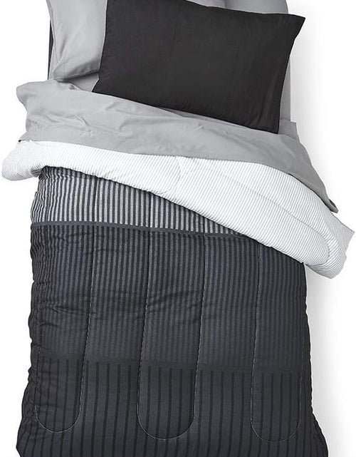 Load image into Gallery viewer, Preferred Dorm Essentials Value Pack - 23 Piece Twin XL Set | Twin XL | Comforter, Sheets, Pad, Topper, Towels, Organization, Storage | Preston Black and Gray | Graphic Black, Gray and White
