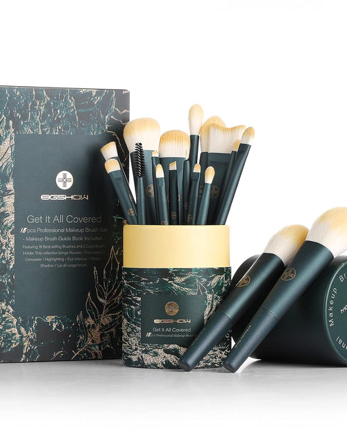 Load image into Gallery viewer, Makeup Brushes 18Pcs Professional Makeup Brush Travel Set with Eco Cylinder 2Cups Holder, Premium Synthetic Foundation Powder Concealer Blush Blending Eye Lip Brush Kit - Cruelty Free
