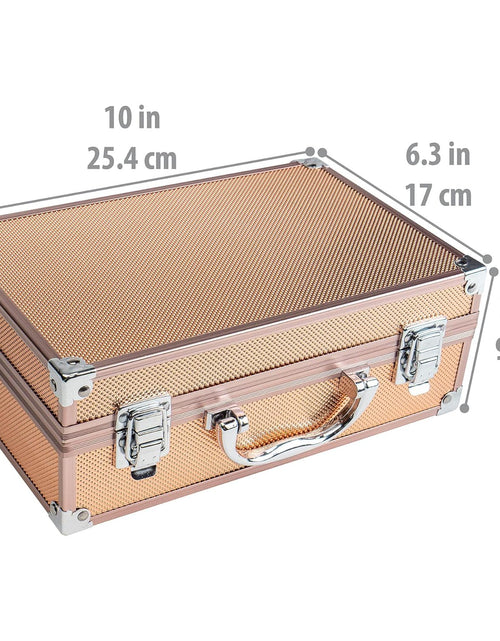Load image into Gallery viewer, Carry All Make up Train Case with Pro Makeup Set, Beauty Brushes, Lipsticks, Eye Shadows, Blushes, Powders, and More - Reusable Cosmetics Storage Organizer - Premium Gift Packaging - Pink
