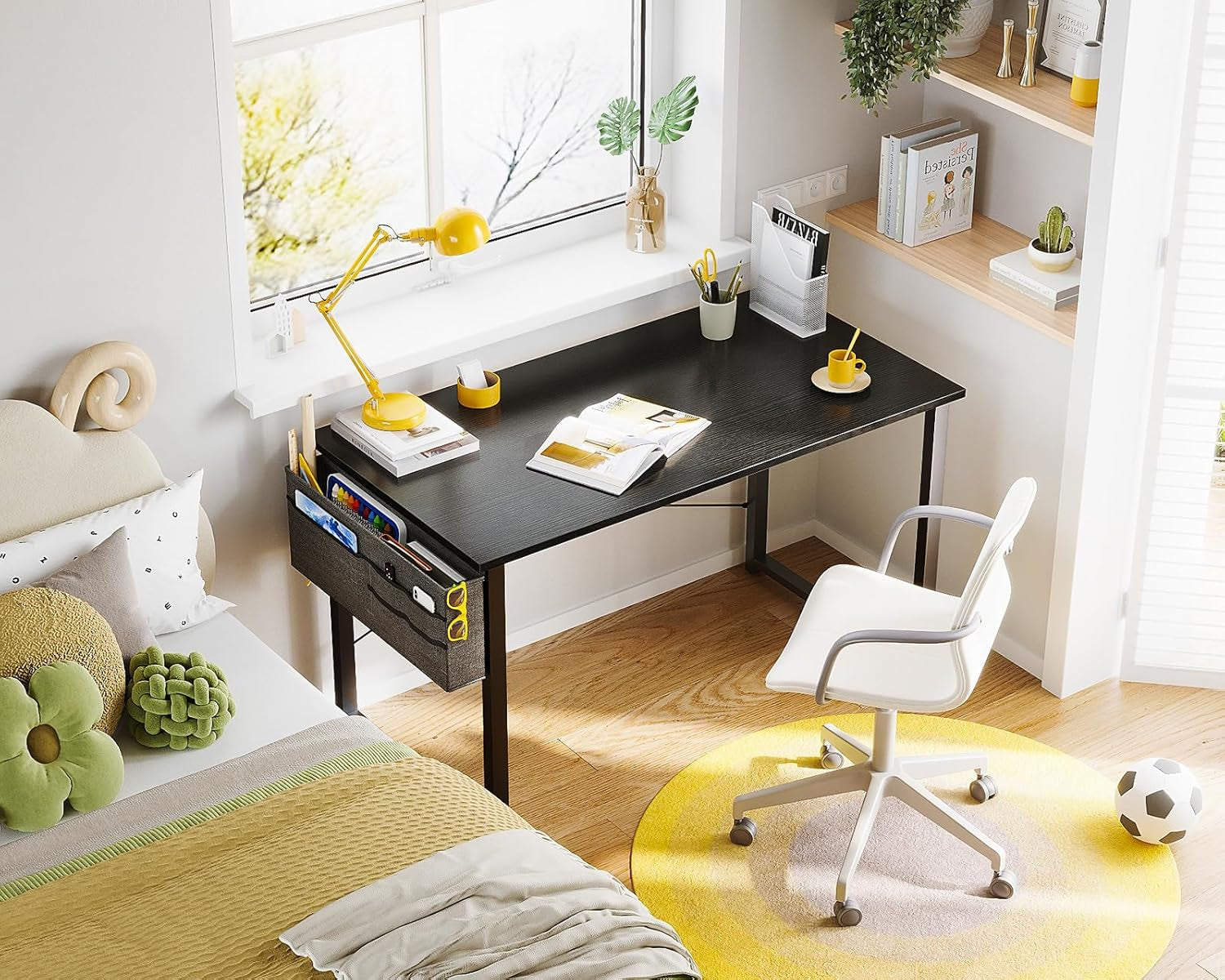 Computer Desk, 40 Inch Small Study Table, Office Desk with Storage, Work Table with Headphone Hook for Small Space Home Office, Black