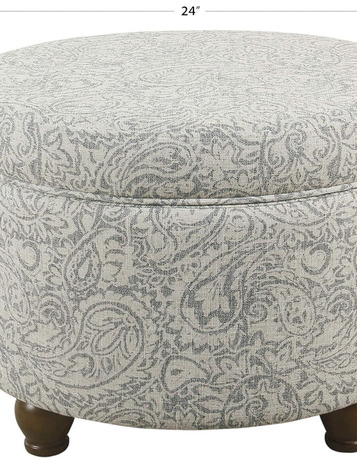 Load image into Gallery viewer, Home Decor | Upholstered round Storage Ottoman | Ottoman with Storage for Living Room &amp; Bedroom, Gray Floral

