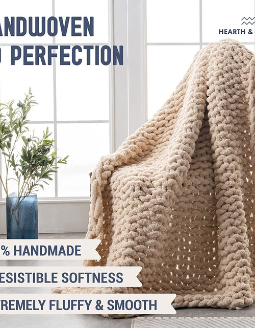 Load image into Gallery viewer, Chunky Knit Blanket Throw - 50&quot;X60&quot; 3.7 Lbs. - Soft Chenille Yarn Knitted Blanket - Machine Washable Crochet Blanket - Handmade Cable Knit Throw Blanket for Couch, Bed (Oat White)
