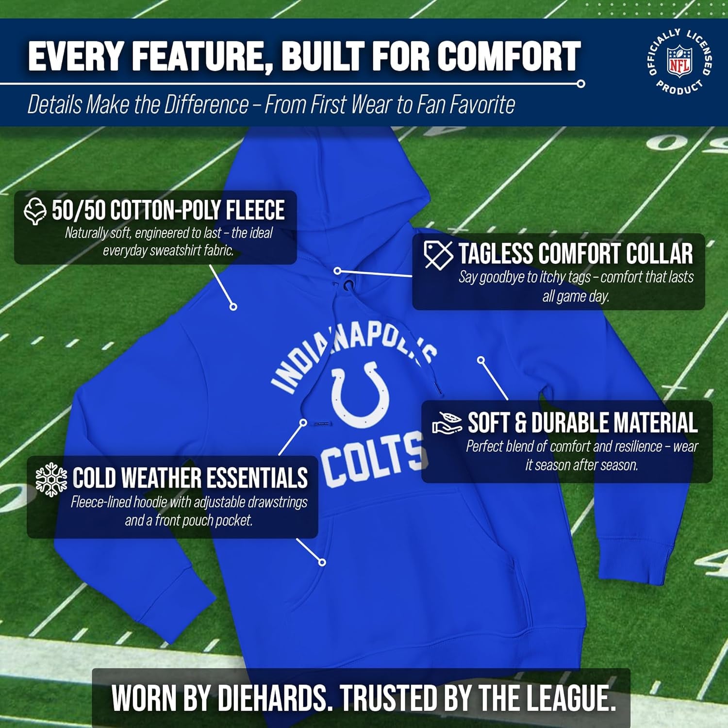 NFL Adult Gameday Hooded Sweatshirt - Poly Fleece Cotton Blend - Stay Warm and Represent Your Team in Style
