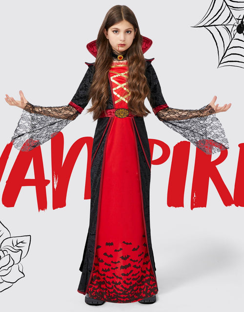 Load image into Gallery viewer, Royal Vampire Costume for Girls, Halloween Gothic Victorian Vampiress Queen Costume for Fancy Party Dress up Cosplay
