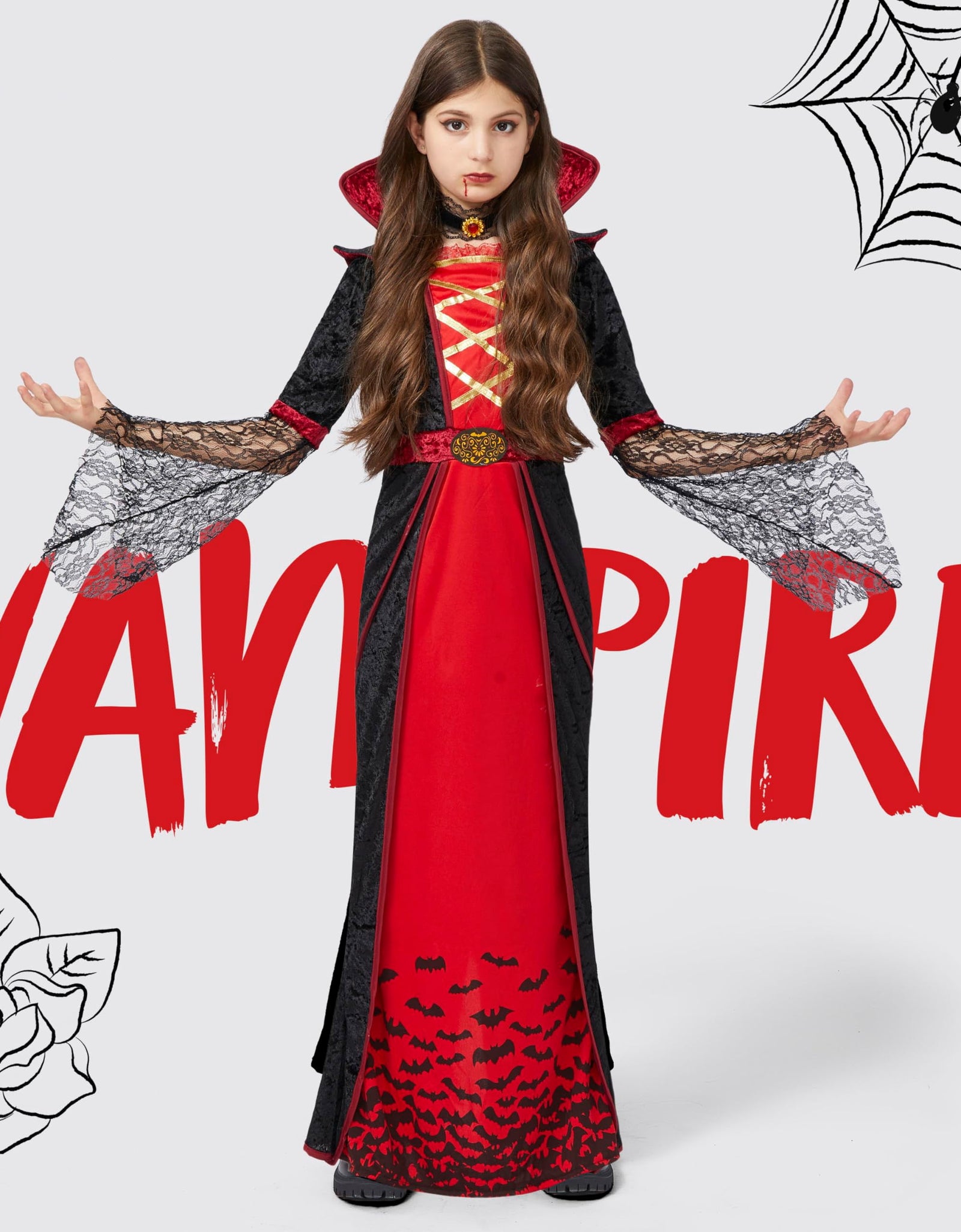 Royal Vampire Costume for Girls, Halloween Gothic Victorian Vampiress Queen Costume for Fancy Party Dress up Cosplay