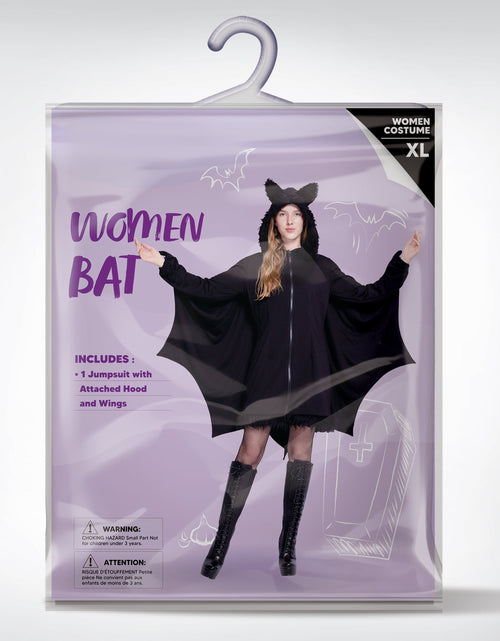 Load image into Gallery viewer, Womens Black Bat Zip Hoodie Halloween Costumes for Adults, Bat Halloween Costume Cosplay
