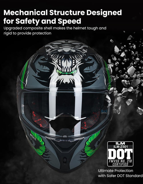 Load image into Gallery viewer, Motorcycle Helmet Full Face with Pinlock Compatible Clear&amp;Tinted Visors and Fins Street Bike Motocross Casco DOT Model Z501(Legend Green, X-Large)
