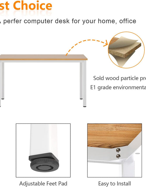 Load image into Gallery viewer, 55 Inch Large Computer Desk - Modern Simple Style Home Office Gaming Desk, Basic Writing Table for Study Student, White Metal Frame, Teak
