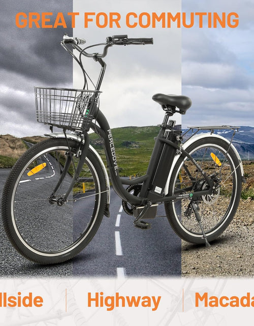 Load image into Gallery viewer, Citycruiser Electric Bike 26&quot; E Bike 350W Motor Bicycles Removable 36V 10AH Lithium Battery Commute Step-Through Ebike Moped for Adults with Basket Shimano 7 Speed Gears
