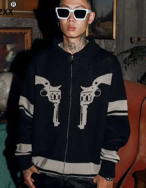 Load image into Gallery viewer, Vintage Printed Zipper Cardigan Sweater for Men
