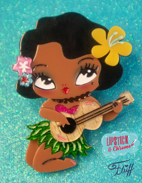 Load image into Gallery viewer, Hula Lula Tiki Girl Brooch by Miss Fluff x Lipstick &amp; Chrome
