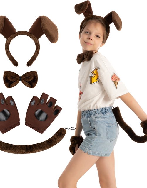 Load image into Gallery viewer, 5 Pcs Animal Dog Puppy Costume Accessories Set for Adult &amp; Kids, Halloween Party Dress-Up Accessories Set with Dog Puppy Ears Headband, Bowtie, Gloves and Tail Animal Costume Accessories
