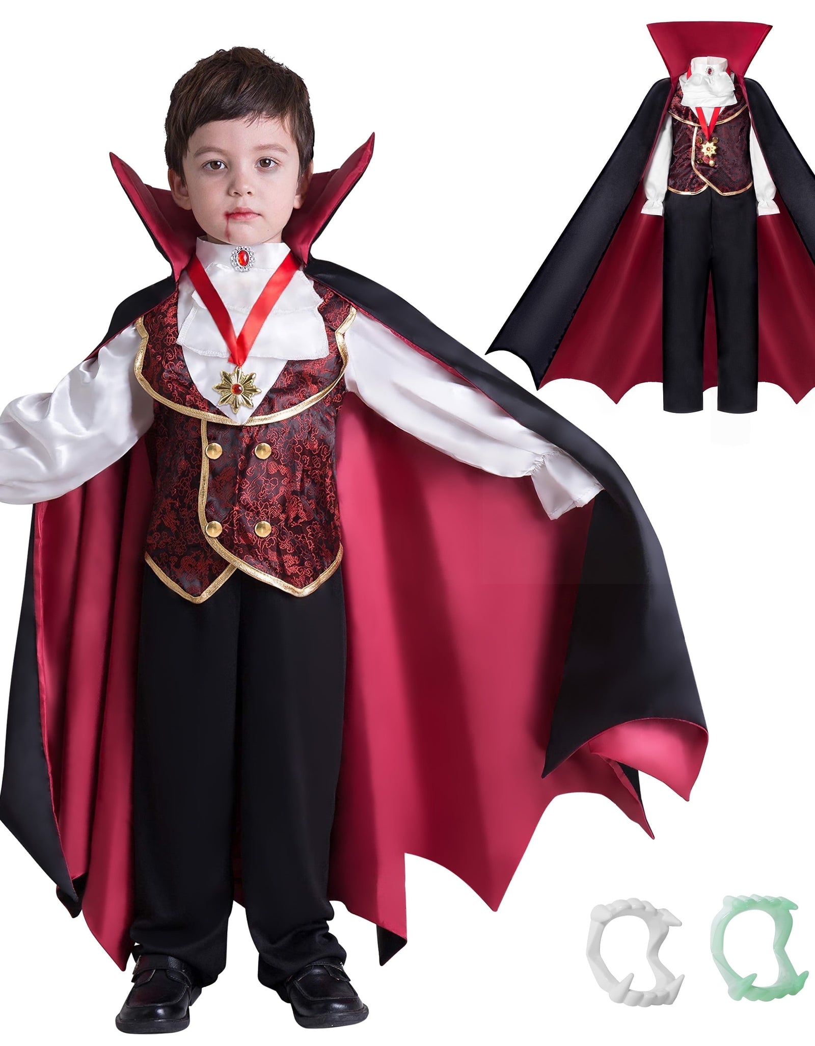 Gothic Vampire Costume Kids, Toddler Vampire Costume Halloween Vampire Costume, Vampire Costume for Boys, Halloween Party Dress up (3-4Yrs)