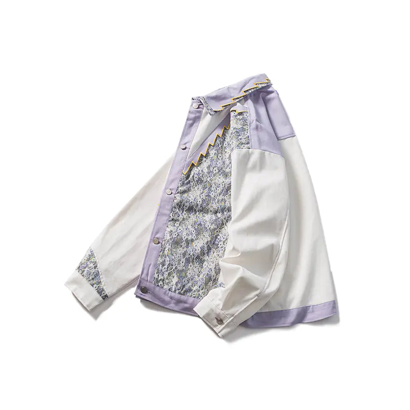 CALESECT 2024 Oversized Lace Patchwork Shacket Purple