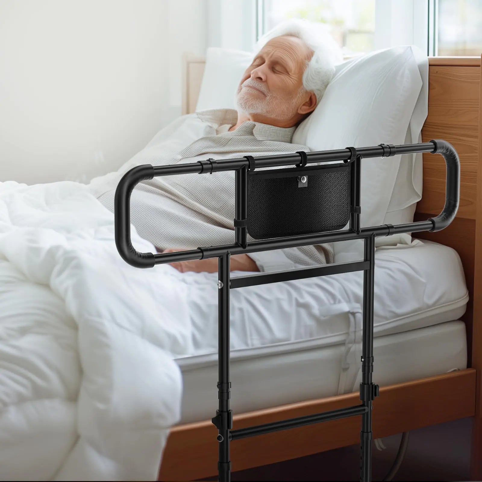 FORTEMOTUS Bed Rails for Elderly Adults Safety - Adjustable Heights& Extendable Bed Side Rail Foldable Bed Assist Bar Heavy Duty for Senior Fits King Queen Full Twin for 10~16 Mattress