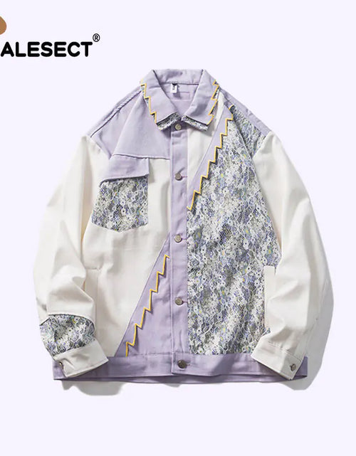 Load image into Gallery viewer, CALESECT 2024 Oversized Lace Patchwork Shacket Purple
