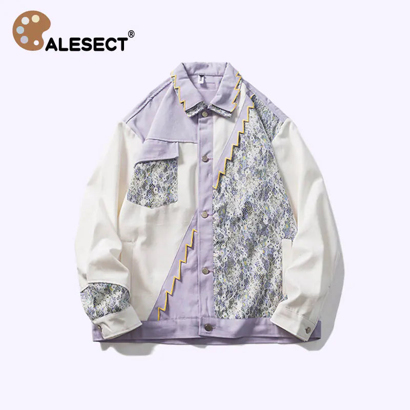 CALESECT 2024 Oversized Lace Patchwork Shacket Purple