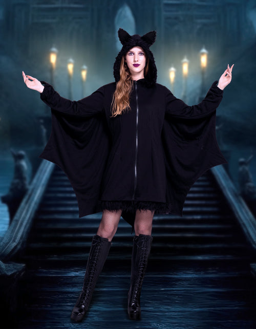 Load image into Gallery viewer, Womens Black Bat Zip Hoodie Halloween Costumes for Adults, Bat Halloween Costume Cosplay
