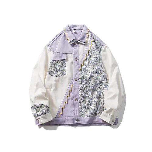Load image into Gallery viewer, CALESECT 2024 Oversized Lace Patchwork Shacket Purple
