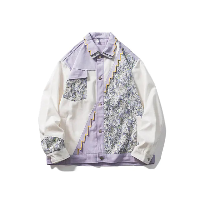 CALESECT 2024 Oversized Lace Patchwork Shacket Purple