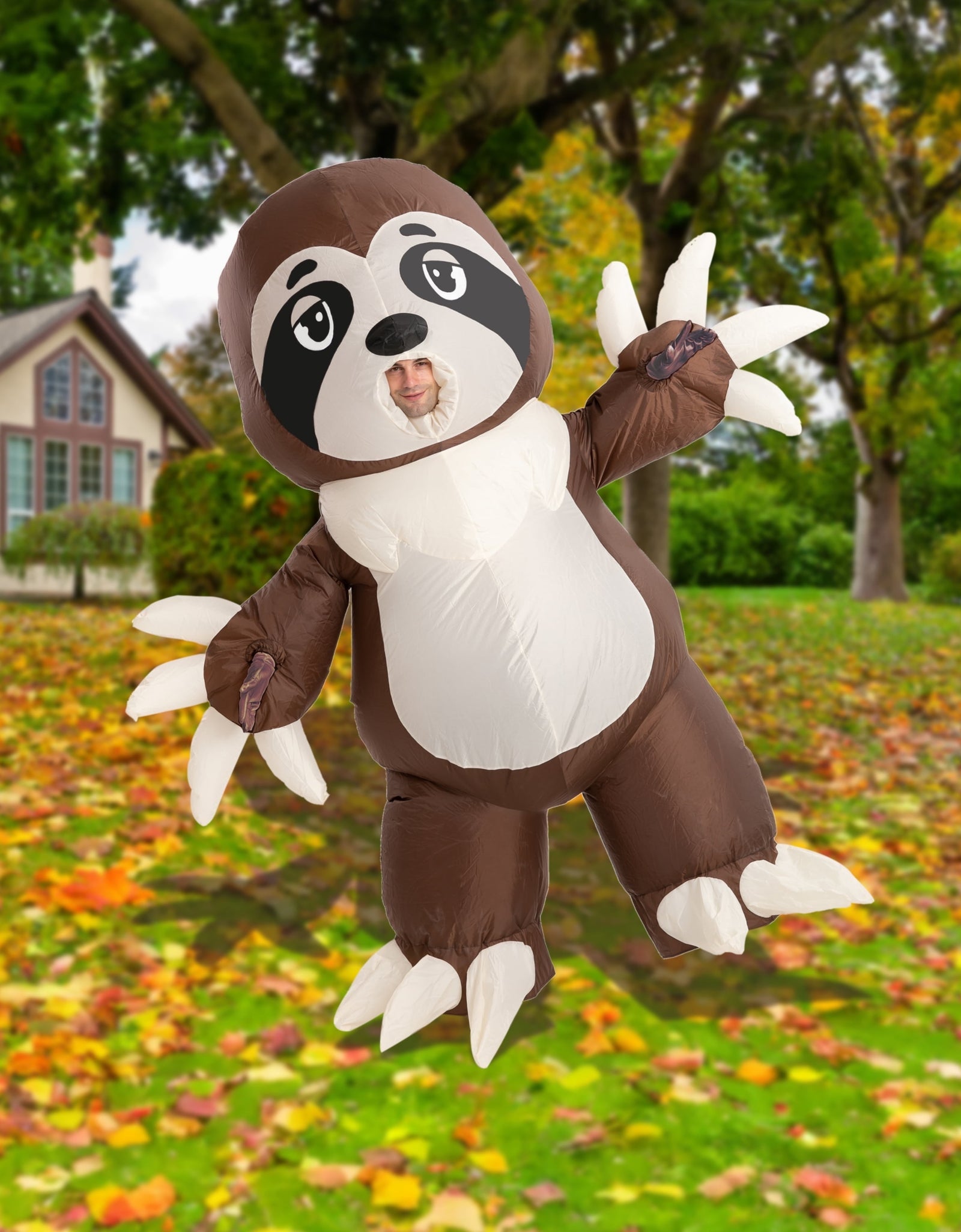 Halloween Inflatable Costume for Adults, Air Blow-Up Sloth Dress up Unisex Cosplay Costume (Brown)