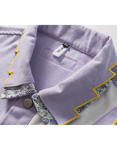 Load image into Gallery viewer, CALESECT 2024 Oversized Lace Patchwork Shacket Purple

