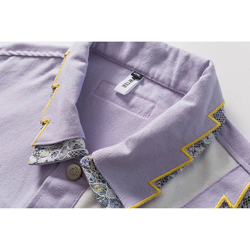 CALESECT 2024 Oversized Lace Patchwork Shacket Purple