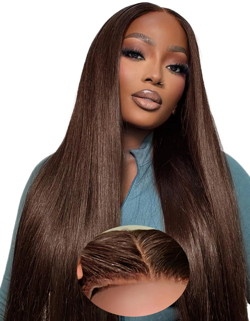 Load image into Gallery viewer, KEUET Brown Wear And Go Glueless Wigs Human Hair Pre Cut 28 inch 7X5 Chocolate Brown Glueless Wig Human Hair Pre Plucked Bleached Knots #4 Dark Brown Lace Closure Wigs 180 Density for Women

