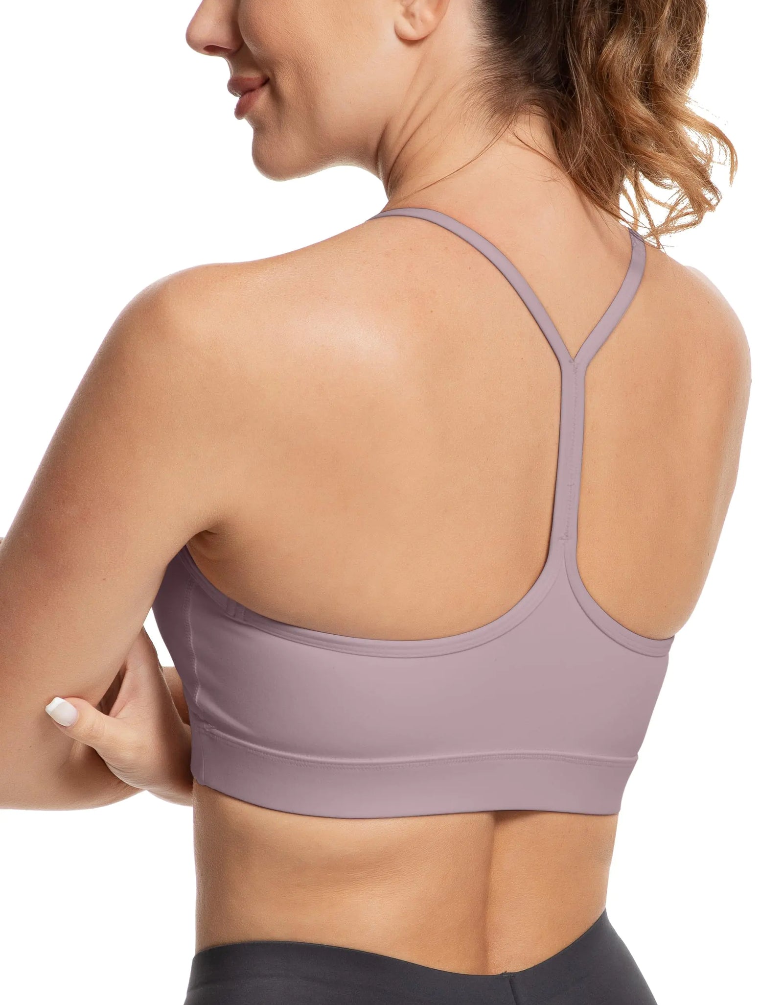 MathCat Y Back Sports Bra for Women Padded Racerback Sports Bra Tank Top Spaghetti Thin Strap Workout Yoga Bra Grey Purple