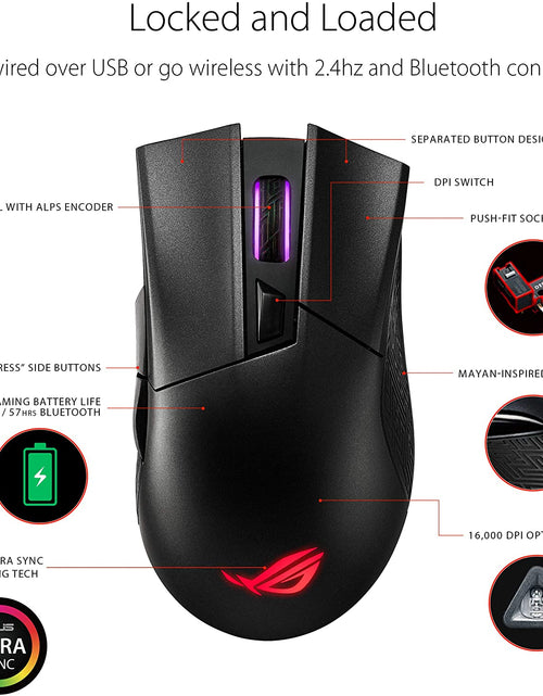 Load image into Gallery viewer, Wireless Optical Gaming Mouse for PC - ROG Gladius II | Right-Hand Grip | 12000 DPI Optical Sensor, 400 IPS, Omron Switches | 6 Programmable Buttons | Aura Sync RGB Lighting, ROG Armoury II

