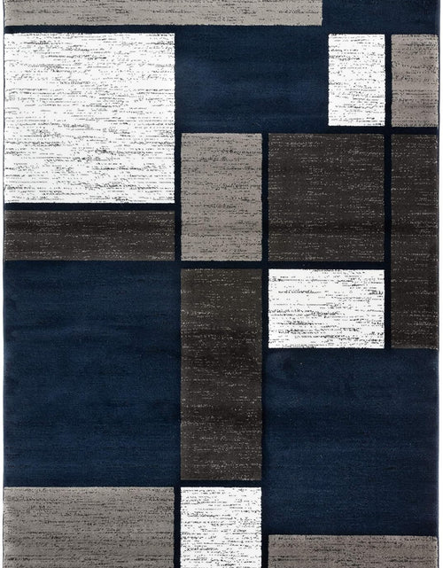Load image into Gallery viewer, Modern Geometric Boxes Navy Area Rug, Fade-Resistant Carpet for Large Living Room, Bedroom, or Open Space, 10&#39; X 14&#39;
