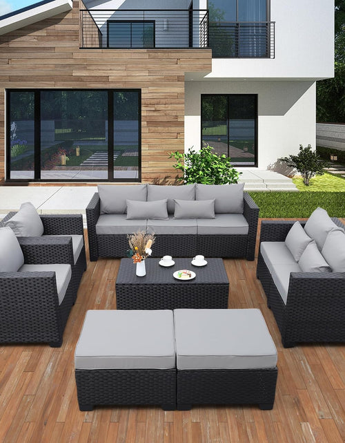 Load image into Gallery viewer, Patio Furniture Sets 7 Pieces Outdoor Furniture Sectional Patio Couches Set with Storage Table Light Grey Cushions
