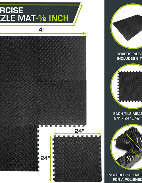 Load image into Gallery viewer, Puzzle Exercise Mat ½ In, EVA Interlocking Foam Floor Tiles for Home Gym, Mat for Home Workout Equipment, Floor Padding for Kids, Black, 24 in X 24 in X ½ In, 24 Sq Ft - 6 Tiles
