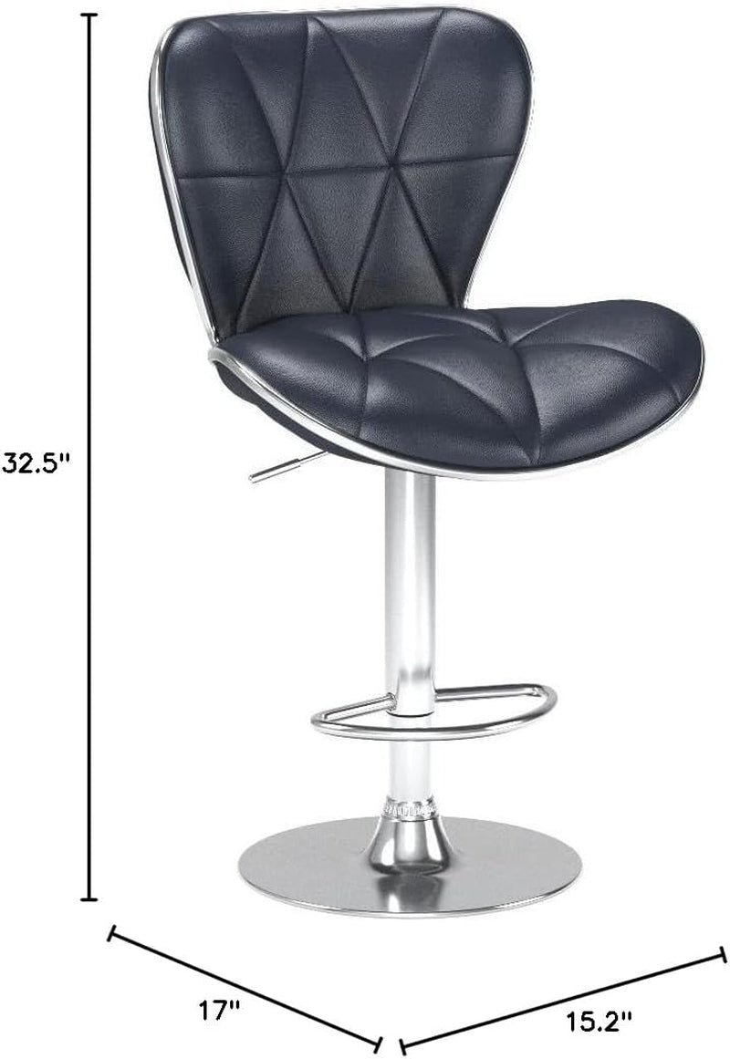 Leader Shell Back Bar Stools Set of 2, Adjustable Bar Stool with Back, Swivel Barstools (Black)