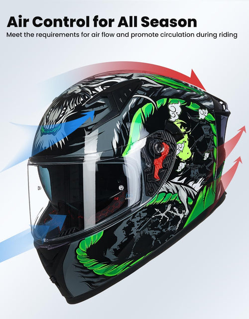 Load image into Gallery viewer, Motorcycle Helmet Full Face with Pinlock Compatible Clear&amp;Tinted Visors and Fins Street Bike Motocross Casco DOT Model Z501(Legend Green, X-Large)
