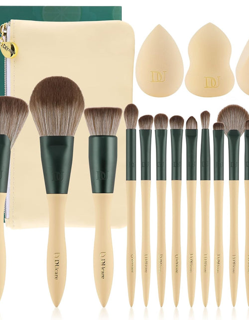 Load image into Gallery viewer, Makeup Brushes 14Pcs with 3Pcs Makeup Spong &amp; Cosmetic Bag - Lime Mojito Series Makeup Brush Set for Foundation Blending Face Powder Blush Concealers Eye Shadows
