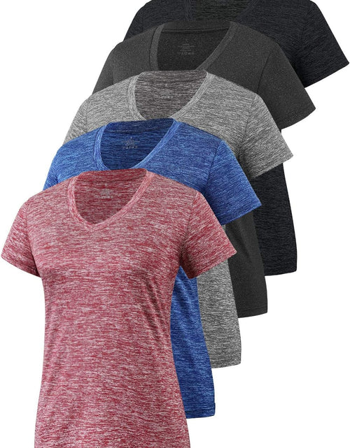 Load image into Gallery viewer, 5-Pack Women&#39;S Short Sleeve Dry Fit T-Shirt Moisture Wicking Athletic V-Neck Tee
