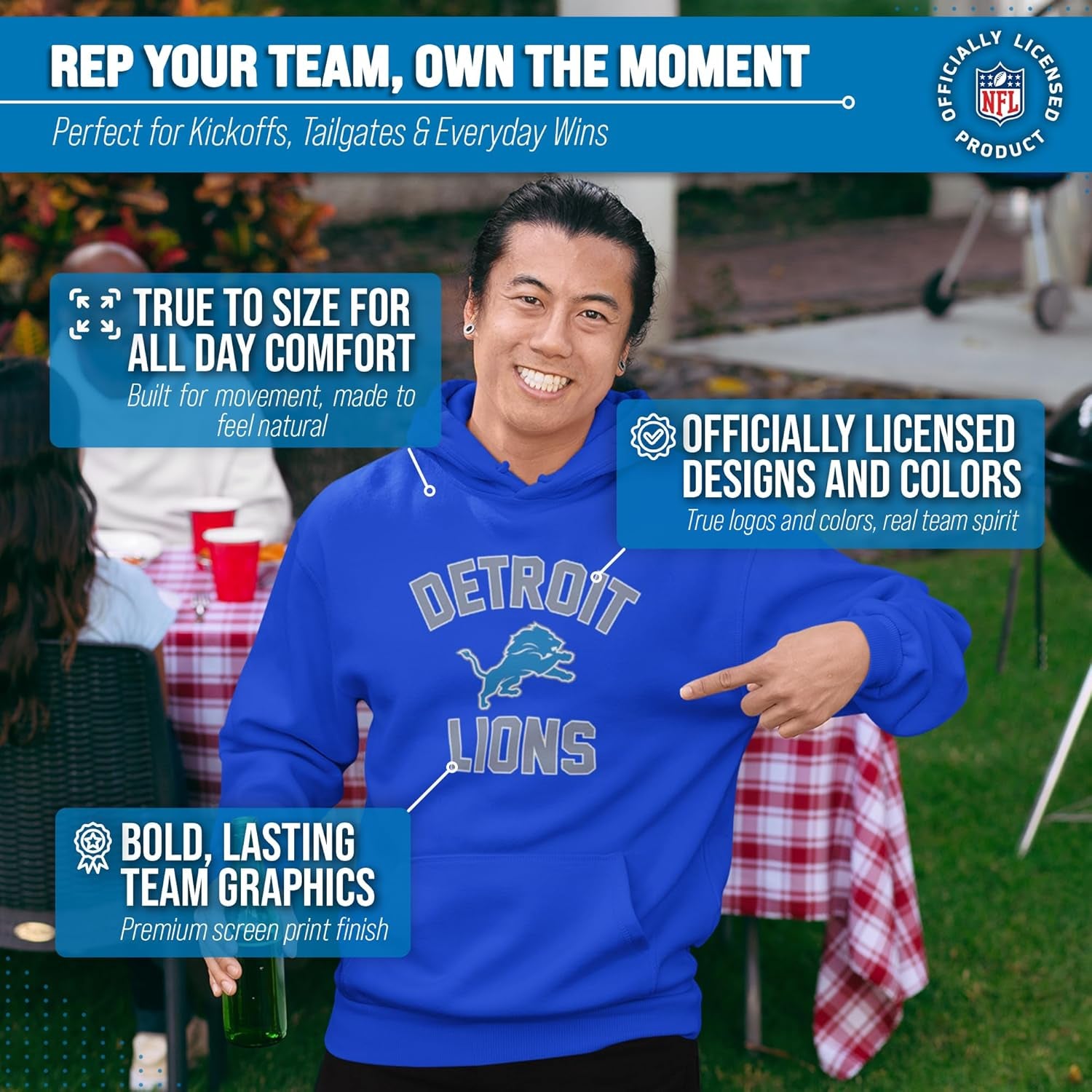 NFL Adult Gameday Hooded Sweatshirt - Poly Fleece Cotton Blend - Stay Warm and Represent Your Team in Style